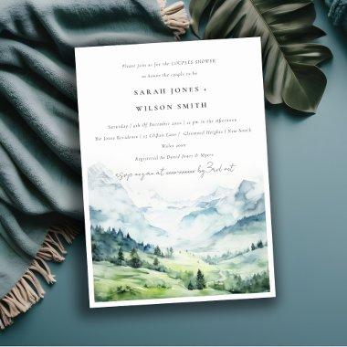 Watercolor Snow Mountain Landscape Couples Shower Invitations