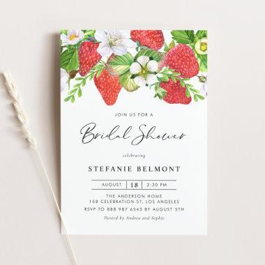 Watercolor Strawberries Summer Bridal Shower Invitations