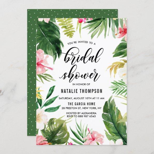 Watercolor Tropical Floral Frame Bridal Shower Invitations