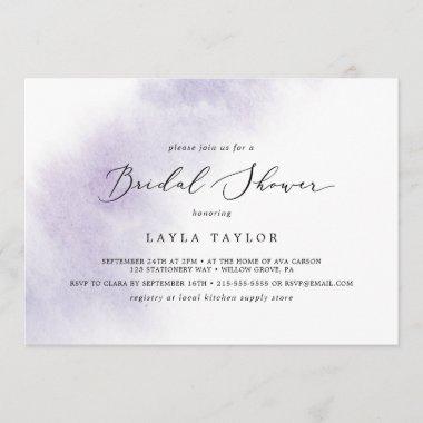 Watercolor Wash | Purple Horizontal Bridal Shower Invitations