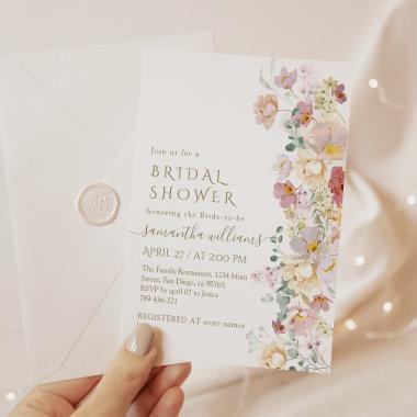 Watercolor Wildflower Bloom Spring Bridal Shower Invitations