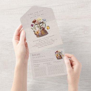 Watercolor Wildflower Tea Party Bridal Shower All In One Invitations