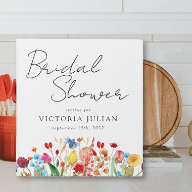 Watercolor Wildflowers Bridal Shower Recipe 3 Ring Binder