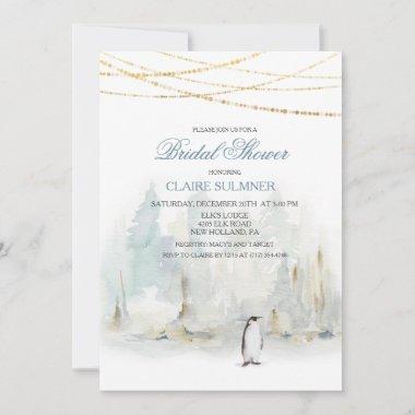 Watercolor Winter Penguin Bridal Shower Invitations