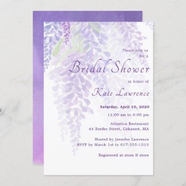 Watercolor Wisteria Blooms Bridal Shower Invitations