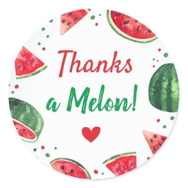 Watermelon Summer Birthday Party Thanks a Melon Classic Round Sticker
