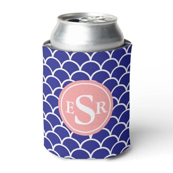 Waves,Japanese Fish Scale Monogram Pattern Can Cooler