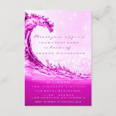 Waves Pink Fuchsia Bridal Shower Bubbles Birthday Invitations