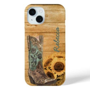 Weathered Western Country sunflower cowboy boot iPhone 15 Case