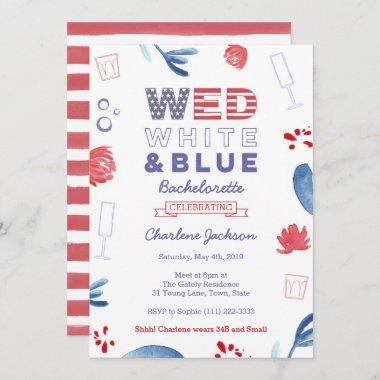 WED Red White and Blue Bachelorette Bridal Shower Invitations