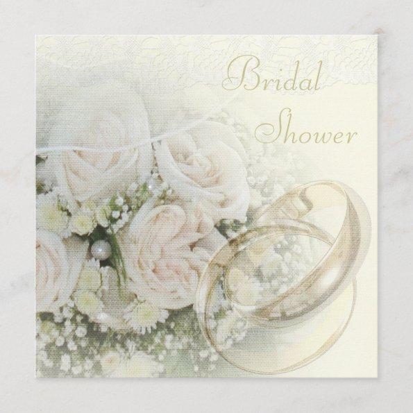 Wedding Bands, Roses, Doves & Lace Bridal Shower Invitations