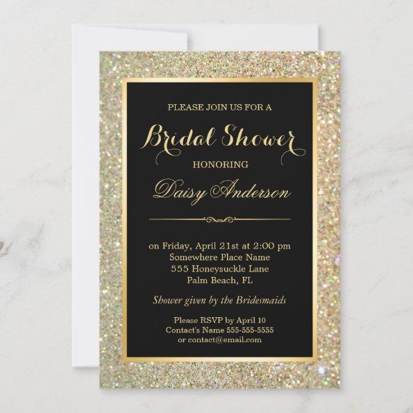 Wedding Bridal Shower Trendy Gold Glitter Sparkles Invitations