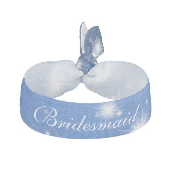 Wedding Bridesmaid Favor Winter Sparkle Blue Ribbon Hair Tie