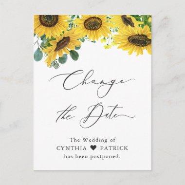 Wedding Change the Date Elegant Sunflower Script PostInvitations