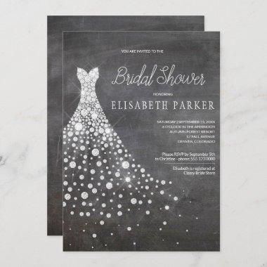 Wedding Dress Chalkboard Rustic Bridal Shower Invitations