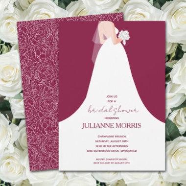 Wedding Gown on Cranberry Bridal Shower Invitations