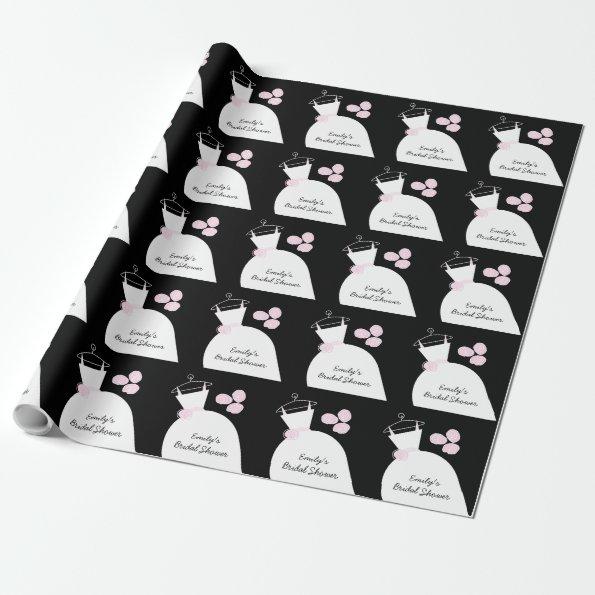 Wedding Gown Pink 'Bridal Shower' black Wrapping Paper