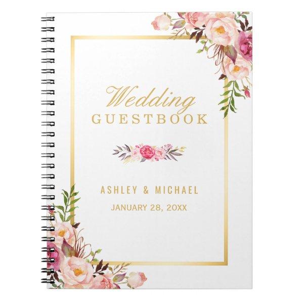 Wedding Guestbook - Elegant Chic Gold Pink Floral Notebook