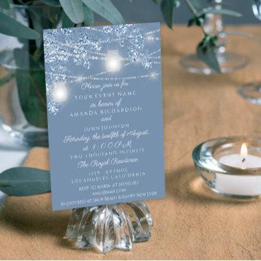 Wedding Lights Jars Rustic Glitter Dusty Blue Invitations