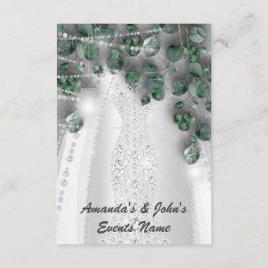 Wedding Lights Rustic Green Dress Diamond Silver Invitations