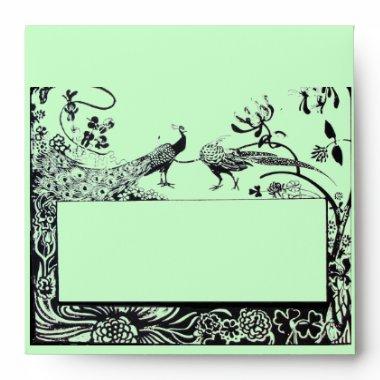 WEDDING LOVE BIRDS , black and green Envelope
