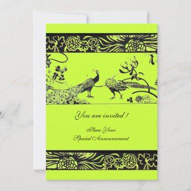WEDDING LOVE BIRDS ,black and white green Invitations