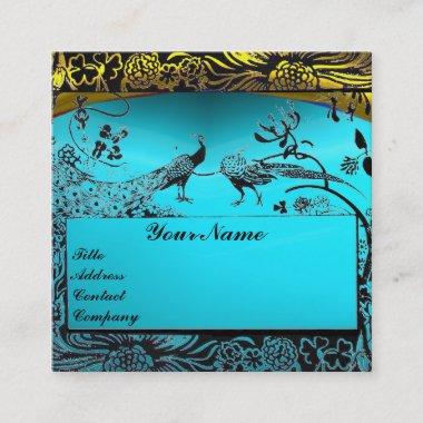 WEDDING LOVE BIRDS MONOGRAM Gold Turquoise Blue Square Business Invitations