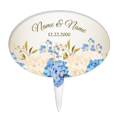 Wedding Party Golden Blue Yellow Floral Rustic Cake Topper