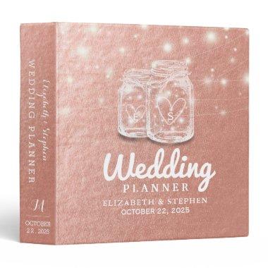 Wedding Planner Mason Jars String Lights Rose Gold 3 Ring Binder