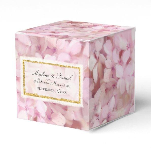 Wedding Pretty Pink Faux Gold Hydrangea Floral Art Favor Box
