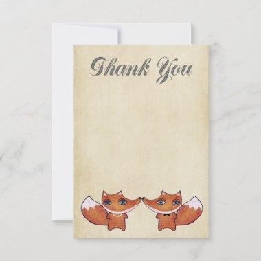 Wedding Red Fox Couple Thank You Note Invitations