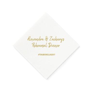 Wedding Rehearsal Dinner Napkins with Hashtag Gold