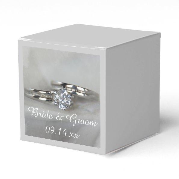 Wedding Rings on Gray Favor Box