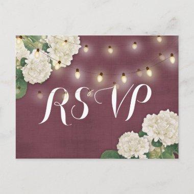 Wedding RSVP Hydrangea String Lights Burgundy Red PostInvitations