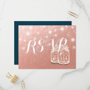 Wedding RSVP Mason Jar String Light Rose Gold Foil Invitation PostInvitations