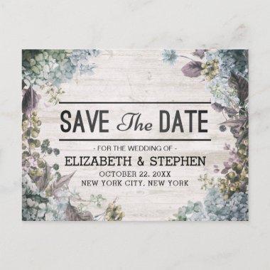 Wedding Save The Date Botanical Floral Rustic Wood Announcement PostInvitations