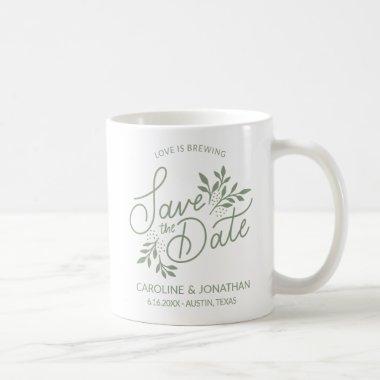Wedding Save the Date Love is Brewing Couples Name Coffee Mug