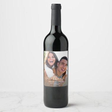 Wedding Save the Date Photo Script Calligraphy Win Wine Label