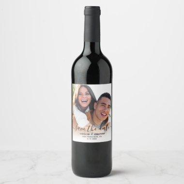 Wedding Save the Date Photo Script Calligraphy Wine Label