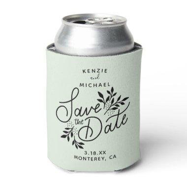 Wedding Save the Date Pretty Botanicals Mint Green Can Cooler
