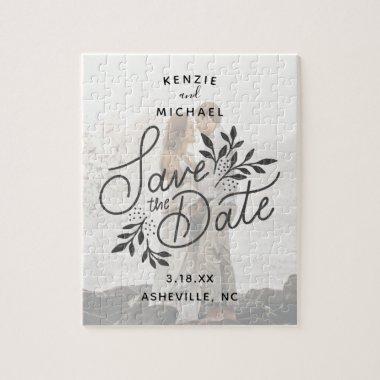 Wedding Save the Date Pretty Calligraphy Botanical Jigsaw Puzzle