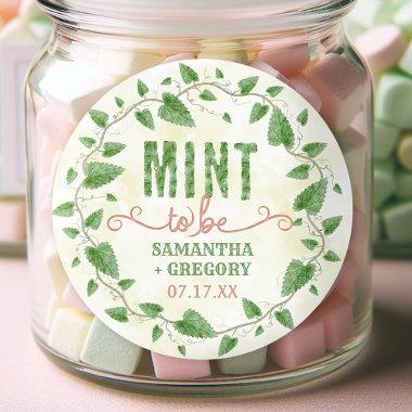 Wedding Shower Mint to Be Watercolor Leaf Wreath Classic Round Sticker