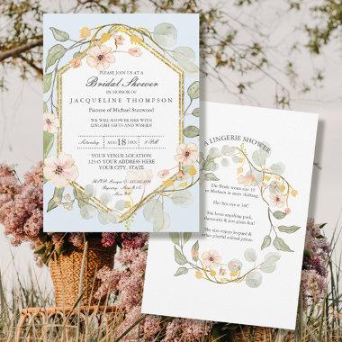 Wedding Shower Pale Blue Floral Rose Watercolor Invitations