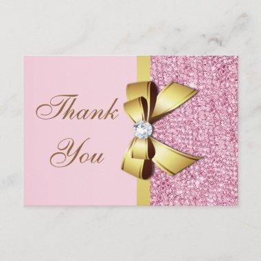 Wedding Thank You Faux Pink Sequins Gold Bow