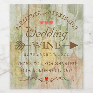 Wedding Wine Rustic Country Watercolor Flowers Wine Label