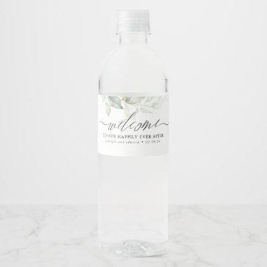 Welcome To Our Happily Ever After Greenery Water Bottle Label