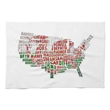 Welsh Placenames In the USA Word Art Kitchen Towel
