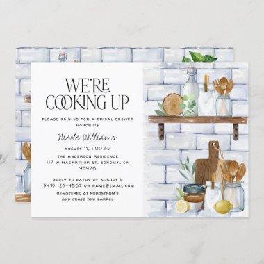 We're Cooking Up Watercolor Quote Bridal Shower Invitations