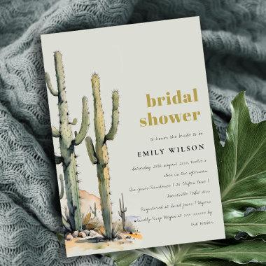 Western Cactus Desert Sage Green Bridal Shower Invitations