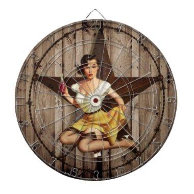 Western Country Texas Star Pin Up Girl Cowgirl Dart Board